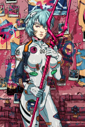 ayanami_rei blue_hair eva_00 highres ikari_gendou mecha_pilot_suit neon_genesis_evangelion nerv photo_(object) plugsuit_(evangelion) red_eyes tagme
