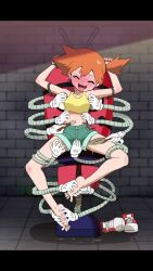 1girl adapted_costume animated asymmetrical_hair bare_legs bed blue_eyes blush breasts denim denim_shorts fingering gym_leader highres kusugurijin legs masturbation medium_breasts misty_(pokemon) multiple_boys nintendo nipples orange_hair pokemon pokemon_(anime) pokemon_(classic_anime) ponytail pussy shin_(kusugurijin) shirt short_hair short_shorts shorts side_ponytail simple_background solo spread_legs tagme tank_top thighs tickling tongue tongue_out video yellow_shirt yellow_tank_top