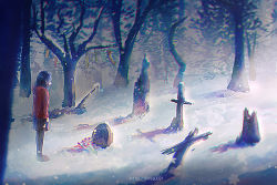 1girl bad_id bad_pixiv_id black_hair flower grave graveyard milktea_0021 original snow snowing solo tombstone tree tree_stump winter