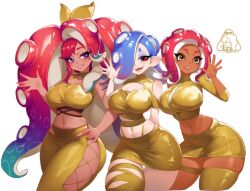3girls agent_8_(splatoon) alternate_costume breasts dark-skinned_female dark_skin large_breasts little_blood multiple_girls nintendo original shiver_(splatoon) splatoon_(series) splatoon_2 splatoon_2:_octo_expansion splatoon_3