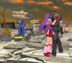1girl 2boys 3d asamiya_athena goenitz idol kusanagi_kyou multiple_boys psycho_soldier purple_hair snk the_king_of_fighters the_king_of_fighters_&#039;96 xnalara