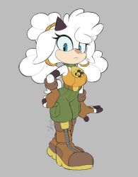1girl bell boots cargo_pants cowbell fingerless_gloves fluffy full_body gloves highres lanolin_the_sheep pants sheep shira-hedgie shirt_tucked_in sonic_(series) sonic_the_hedgehog_(idw) tank_top