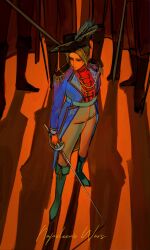 Rule 34 | 5boys, absurdres, aiguillette, axis powers hetalia, belt, bicorne, blonde hair, blue eyes, blue jacket, boots, epaulettes, france (hetalia), hat, highres, holding, holding sword, holding weapon, jacket, long sleeves, male focus, military, military jacket, military uniform, multiple boys, pants, purple eyes, standing, sword, wanlaijuji132, weapon