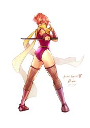 1girl absurdres ass final_fantasy final_fantasy_v hair_ribbon high_ponytail highleg highleg_leotard highres holding holding_sword holding_weapon komugiko_no_mori lenna_charlotte_tycoon leotard mask mouth_mask ninja ninja_(final_fantasy) ninjatou pink_hair pink_leotard ponytail ribbon scarf short_hair short_sword square_enix sword weapon white_background yellow_mask yellow_scarf