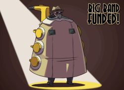 1boy alex_ahad_(style) android animated animated_gif big_band character_name coat dark_skin hat instrument male_focus meme parody skullgirls solo sunglasses zone_(artist)