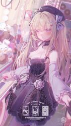 Rule 34 | 1girl, :t, ahoge, arcade, arcade cabinet, arcade stick, bare shoulders, beret, black bow, black hat, blonde hair, blunt bangs, blurry, blush, bow, breasts, character name, chinese commentary, cleavage, closed mouth, commentary, commission, controller, cowboy shot, crane game, cream (vtuber), depth of field, detached collar, detached sleeves, dress, dress flower, dutch angle, eyes visible through hair, floral print, floral print dress, flower, frilled dress, frilled sleeves, frills, furrowed brow, game controller, hair bow, hair intakes, hair ornament, hair ribbon, hat, heart, heart ahoge, heart hair ornament, highres, indie virtual youtuber, indoors, joystick, large breasts, long hair, long sleeves, looking at viewer, mixed-language commentary, nail polish, pout, pov, print dress, purple bow, purple eyes, purple nails, red ribbon, ribbon, rose, sidelighting, sleeveless, sleeveless dress, solo, spaghetti strap, standing, tearing up, tears, umehara sei, very long hair, virtual youtuber, white flower, white rose, x hair ornament