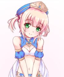 1girl bare_shoulders breasts christine_ketoura green_hair hat highres iris_mysteria! medium_breasts midriff nanase_hato navel pink_hair twintails