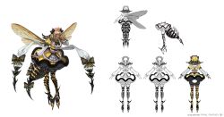 1girl arthropod_girl arthropod_tail artist_request bee_girl bee_wings black_bow black_bowtie blonde_hair boots bow bowtie company_name copyright_name facial_mark final_fantasy final_fantasy_xiv flower frilled_skirt frills full_body hair_bow hair_flower hair_ornament heterochromia high_heels highres honey_b._lovely insect_girl insect_wings looking_at_another medium_hair multicolored_hair multiple_views official_art open_mouth reference_sheet simple_background skirt standing stiletto_heels striped_bow tail thigh_boots two-tone_hair white_background wings yellow_boots yellow_skirt yellow_wings