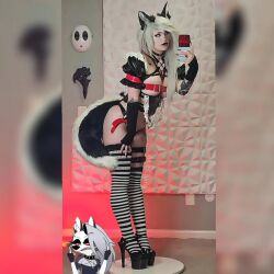 anal_beads anal_tail animal_ears butt_plug cosplay fake_tail helluva_boss leather loona_(helluva_boss) luceil_hime real_life sex_toy socks tail thighhighs white_hair wolf_ears wolf_girl wolf_tail