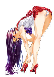Rule 34 | 1girl, absurdres, adjusting footwear, bent over, bishoujo senshi sailor moon, commentary request, cosplay, high heels, highres, kitagawa marin, leotard, leotard peek, long hair, looking at viewer, no socks, pp bj, red shoes, sailor mars, sailor mars (cosplay), shoes, simple background, solo, sono bisque doll wa koi wo suru, sweatdrop, upskirt
