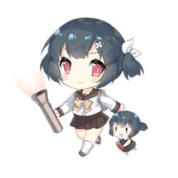 2girls :d backpack bag battery black_hair blush blush_stickers bow bowtie brown_dress brown_sailor_collar brown_shoes brown_skirt chibi closed_mouth dress fairy_(girls&#039;_frontline) flashlight full_body girls&#039;_frontline hair_ornament hair_ribbon hairclip holding holding_flashlight illumination_fairy_(girls&#039;_frontline) long_sleeves looking_at_viewer midriff_peek multiple_girls official_art open_mouth pleated_skirt red_eyes ribbon sailor_collar saru school_uniform serafuku shirt shoes short_hair short_twintails simple_background skirt smile socks third-party_source transparent_background twintails v-shaped_eyebrows walking white_ribbon white_shirt white_socks yellow_bow yellow_bowtie |_|