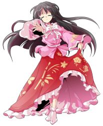 1girl bamboo_print black_hair closed_eyes closed_mouth clothes_lift collar commentary_request dairi frilled_shirt_collar frilled_skirt frills full_body houraisan_kaguya large_variant_set lifting_own_clothes long_hair long_skirt long_sleeves neck_ribbon pink_shirt red_skirt ribbon shirt shirt_lift skirt socks solo tachi-e tears touhou transparent_background variant_set white_collar white_ribbon white_socks wide_sleeves
