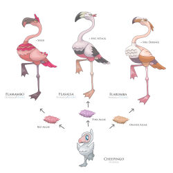 beak bird character_name evolutionary_line fakemon flamingo highres joshua_dunlop joshuadunlop nintendo no_humans pokemon simple_background white_background
