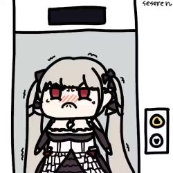1girl angry animated artist_name azur_lane black_dress blush chibi cowboy_shot dress elevator embarrassed formidable_(azur_lane) frilled_dress frills grey_hair hair_ribbon long_hair lowres nose_blush red_eyes ribbon seseren signature solo standing tears trembling twintails two-tone_dress very_long_hair video weight_conscious white_background x