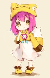 Rule 34 | &gt;3&lt;, 1girl, :&gt;, :3, absurdres, animal costume, blush, boots, borrowed character, chibi, female focus, fox costume, fox hat, fox tail, highres, looking at viewer, original, pink hair, sencha (senta 10), short hair, skirt, smile, solo, tail, white skirt, yellow eyes, yuzuwa-chan