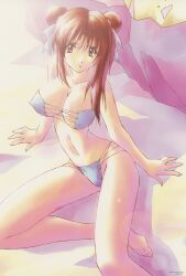Rule 34 | absurdres, bikini, breasts, brown eyes, brown hair, double bun, fang, hair bun, highres, large breasts, nanako kaitai shinsho, non-web source, official art, shichigusa nanako, swimsuit, yamashita toshinari