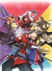 3girls 5boys blazblue blazblue:_cross_tag_battle commentary_request hanamura_yousuke higuchi_konomi kido_hyde kisaragi_jin linne_(under_night_in-birth) multiple_boys multiple_girls narukami_yu official_art persona persona_4:_the_ultimate_in_mayonaka_arena ragna_the_bloodedge ruby_rose rwby under_night_in-birth weiss_schnee