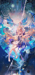 2girls absurdres bare_legs black_dress blonde_hair blue_eyes blue_hair breasts cartethyia_(wuthering_waves) chinese_commentary closed_mouth colored_inner_hair commentary_request crown_of_thorns dress dual_persona earrings fleurdelys_(wuthering_waves) full_body highres holding holding_sword holding_weapon jewelry legs long_hair looking_at_viewer maccha_(mochancc) multicolored_hair multiple_girls parted_bangs parted_lips pointy_ears sandals sidelocks small_breasts sword tabard tacet_mark_(wuthering_waves) toes very_long_hair weapon white_tabard wuthering_waves