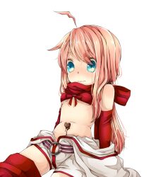1girl ahoge bikini bikini_top_only blue_eyes blush breasts candy chocolate chocolate_heart chocolate_on_body closed_mouth commentary_request cowboy_shot elbow_gloves food food_on_body gloves heart heart-shaped_food highres jumpsuit jumpsuit_around_waist long_hair mechanic_(ragnarok_online) meiko_(nattu303) pink_hair ragnarok_online red_bikini red_gloves simple_background sitting small_breasts solo swimsuit white_background white_jumpsuit