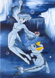 Rule 34 | 2003, 2girls, air bubbles, barefoot, blue skin, breasts, colored skin, crossover, gen 1 pokemon, multiple girls, nintendo, no nipples, poke ball, pokemon, princess ruto, size difference, tavington, the legend of zelda, the legend of zelda: ocarina of time, underwater, vaporeon, water