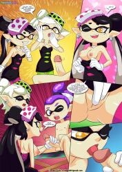 Rule 34 | 1boy, 2girls, age difference, agent 3 (splatoon), breasts, breasts out, callie (splatoon), callie (squid sisters outfit) (splatoon), cousins, erection, fellatio, inkling, inkling boy, inkling player character, licking, licking penis, marie (splatoon), marie (squid sisters outfit) (splatoon), medium breasts, multiple girls, nintendo, no panties, non-web source, onee-shota, oral, palcomix, penis, penis grab, pussy, pussy rub, splatoon (series), splatoon 1, tagme, tentacle hair, testicles