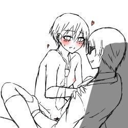 10s 1boy 1girl akuma_no_riddle azuma_tokaku bad_id bad_pixiv_id blush censored glasses hair_between_eyes happy_sex hetero necktie nipples nude sex short_hair simple_background sketch white_background