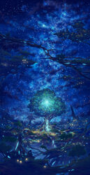 absurdres au_ito cloud commentary_request fantasy glowing_plants highres nature night night_sky no_humans original plant_roots scenery sky star_(sky) starry_sky tree