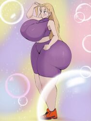 Rule 34 | 1girl, ass, blonde hair, blue eyes, blush, breasts, curvy, female focus, full body, furinji miu, highres, huge ass, huge breasts, jewelry, long hair, mole, mole under eye, necklace, shijou saikyou no deshi ken&#039;ichi, solo, the new henryart(artist), thick thighs, thighs