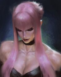 1girl absurdres bare_shoulders black_choker black_eyeshadow choker eyeshadow highres lips makeup manon_legrand muscular muscular_female pink_hair sidelocks street_fighter street_fighter_6 upper_body yc_yorkchow