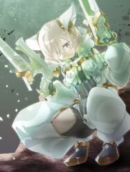 1girl armored_bodysuit grey_hair gun highres hime_cut holding holding_gun holding_weapon kusunoki_mebuki_wa_yuusha_de_aru masabou petals sentinel_(yuusha_de_aru) shoes short_hair sitting weapon yamabushi_shizuku yellow_eyes yuuki_yuuna_wa_yuusha_de_aru yuuki_yuuna_wa_yuusha_de_aru:_hanayui_no_kirameki yuusha_de_aru