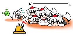 ^^^ 5girls :3 :c animal_ears blush bonobono_(en-rai) chibi closed_eyes flying_sweatdrops gundam haro hat inubashiri_momiji mofuji multiple_girls pyonta short_hair sweatdrop tail tokin_hat touhou white_background white_hair wolf_ears wolf_tail
