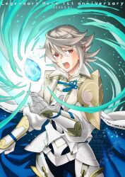 Rule 34 | 1boy, 55tohya, armor, blue gemstone, cape, dated, double-parted bangs, english text, fire emblem, fire emblem fates, fire emblem heroes, gem, hair between eyes, highres, looking at viewer, male corrin (fire emblem), male corrin (hoshido noble) (fire emblem), male focus, nintendo, open mouth, red eyes, short hair, sidelocks, solo, upper body, white hair