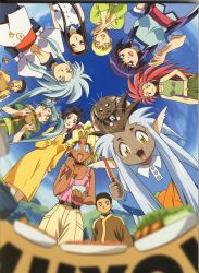00s 1990s_(style) 2boys 6+girls amane_kaunaq black_hair blonde_hair blue_eyes blue_hair brown_eyes brown_hair cabbit circle_formation everyone facial_mark forehead_mark freckles fuku_(tenchi_muyo) fuku_(tenchi_muyou!) green_eyes hakubi_washuu highres kuramitsu_mihoshi masaki_aeka_jurai masaki_kiriko masaki_kiriko_jurai masaki_sasami_jurai masaki_tenchi mother_and_daughter multiple_boys multiple_girls pointy_ears red_eyes red_hair retro_artstyle ryou-ouki ryouko_(tenchi_muyou!) ryouko_balta spiked_hair tenchi_muyou! tenchi_muyou!_gxp twintails yamada_seina yellow_eyes
