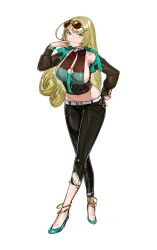 1girl artist_request belt breasts groin high_heels large_breasts pants smile sunglasses tagme