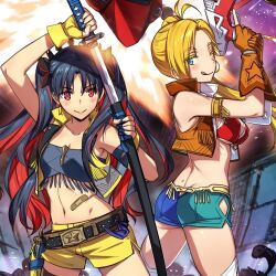 2girls butt_crack fate/grand_order fate_(series) multiple_girls short_shorts shorts smile tagme