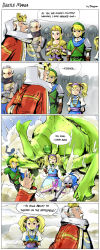 3boys 3girls 4koma agitha armor beard beetle blonde_hair blue_eyes bug butterfly comic crown daphnes_nohansen_hyrule earrings english_text facial_hair facial_tattoo helmet highres hyrule_warriors impa insect jewelry link long_hair md5_mismatch multiple_boys multiple_girls necklace nintendo pauldrons pointy_ears princess_zelda scarf shoulder_armor smile stup-jam sword tattoo the_legend_of_zelda the_legend_of_zelda:_the_wind_waker the_legend_of_zelda:_twilight_princess tiara twintails weapon white_hair