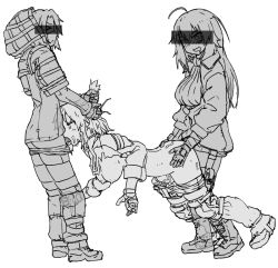 1girl 2futa bar_censor blush breasts censored closed_eyes cum cum_in_mouth dutchko ejaculation escape_from_tarkov expressionless fellatio futa_with_female futanari grabbing_another&#039;s_hair hand_on_another&#039;s_head holding_another&#039;s_hair irrumatio long_hair military monochrome multiple_futa nipples npc_sex oral penis rape restrained sex sex_from_behind short_hair spitroast time_stop torn_clothes vesna_(dutchko)
