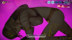 1girl 20s 3d all_fours ancient_egyptian ancient_egyptian_clothes animated armlet arms_behind_head atlus bouncing_breasts bracelet breasts cleavage cleopatra cleopatra_(shin_megami_tensei) crop_top gameplay_mechanics headpiece highres jewelry jiggle large_breasts leg_wrap lipstick long_hair looking_at_viewer makeup megami_tensei navel panties pink_background red_lips revealing_clothes shade shin_megami_tensei shin_megami_tensei_v shirt sleeveless sleeveless_shirt smile solo standing underwear usekh_collar video white_hair white_shirt yellow_eyes yellow_panties
