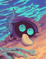 animal_focus chu_(raizap) commentary dated english_commentary gen_1_pokemon highres nintendo no_humans pokemon pokemon_(creature) pokemon_focus sand shellder shore signature solo tongue tongue_out water