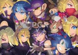 ape bayonetta bayonetta_(series) bayonetta_2 blonde_hair blue_eyes braid buster_sword cloud_strife diddy_kong donkey_kong_(series) donkey_kong_country dual_persona final_fantasy final_fantasy_vii final_fantasy_vii_advent_children fire_emblem fire_emblem:_mystery_of_the_emblem fox_mccloud hair_over_one_eye hat highres mario_(series) marth_(fire_emblem) mask metroid mole monkey multiple_boys multiple_girls nintendo ponytail rosalina samus_aran sheik short_hair smile sonic_(series) sonic_the_hedgehog star_fox super_mario_galaxy super_smash_bros. tiara yasaikakiage zero_suit