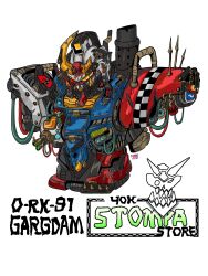 amputee armor artist_name blue_armor cable chain character_name commentary crack cracked_glass crossover dirty duct_tape english_commentary english_text exhaust_pipe goblin gun gundam highres mecha mecha_focus missile missile_pod missing_limb mobile_suit mobile_suit_gundam orc ork_(warhammer) patreon_username pauldrons quadruple_amputee red_armor robot rocket_launcher rx-78-2_gundam shadefish1 shoulder_armor signature simple_background skull spikes torso tumblr_username turret twitter_username warhammer_40k weapon white_armor white_background wire