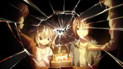 2boys 2girls aged_down arimura_hinae arimura_koichiro arimura_megumi arimura_shingo birthday birthday_cake birthday_party blonde_hair blurry blurry_foreground bow brother_and_sister cake calendar_(object) candle chaos;child check_clothing clothing_request collarbone collared_shirt crack cracked_glass cropped_jacket family fang father_and_daughter father_and_son food formal_clothes frilled_sleeves frills fruit game_cg green_jacket hair_bow happy_birthday highres holding holding_plate husband_and_wife jacket long_hair long_sleeves looking_at_another mother_and_daughter mother_and_son multiple_boys multiple_girls multiple_hair_bows non-web_source official_art open_mouth orange_theme pink_jacket pink_shirt plate puffy_short_sleeves puffy_sleeves sasaki_mutsumi shirt short_hair short_sleeves siblings smile strawberry strawberry_cake suit suit_jacket tongue twintails white_shirt
