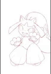 1girl :d animal_hands animated collarbone commentary english_commentary fangs female_focus game_freak gen_3_pokemon gloves hands_up looking_at_viewer making-of mawaifu mawile monochrome navel nintendo open_mouth paw_gloves pigeon-toed pokemon pokemon_(creature) smile solo standing tagme tongue video white_background