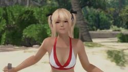 1girl 3d animated ass beach bikini black_eyes blonde_hair breasts day dead_or_alive dead_or_alive_xtreme_3_fortune marie_rose video ocean swimsuit tagme tan twintails video sound water white_bikini