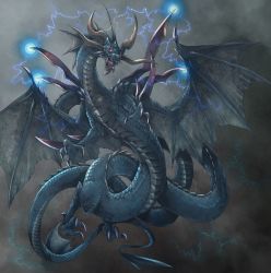 Rule 34 | bad id, bad pixiv id, dragon, electricity, glowing, glowing eyes, highres, michii yuuki, no humans, pixiv fantasia, pixiv fantasia 5, red eyes, solo, wings