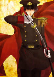 Rule 34 | 1boy, alternate costume, axis powers hetalia, black eyes, black hair, hat, japan (hetalia), male focus, short hair, solo, sword, weapon