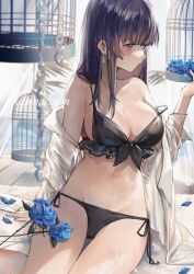 1girl artist_request bikini birdcage breasts cage commission earrings groin jewelry large_breasts navel source_request swimsuit tagme wet
