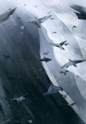 Rule 34 | artist name, bird, flying, from above, landscape, lens flare, limited palette, no humans, original, outdoors, painterly, river, scenery, signature, too many, too many birds, zandra