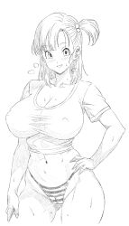 Rule 34 | 1girl, absurdres, breasts, bulma, dragon ball, highres, large breasts, smile, solo, sweat