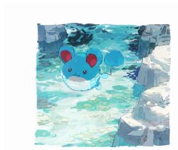 aisutabetao black_eyes blue_skin closed_mouth colored_skin creatures_(company) full_body game_freak gen_2_pokemon highres in_water marill nintendo outdoors pokemon pokemon_(creature) pokemon_focus signature smile solo swimming tail water